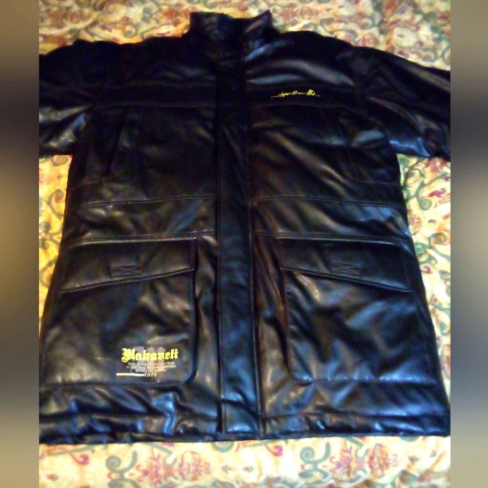 MAKAVELI BRANDED (TUPAC) Signature Series Hooded Faux Leather Coat Men's M Brown